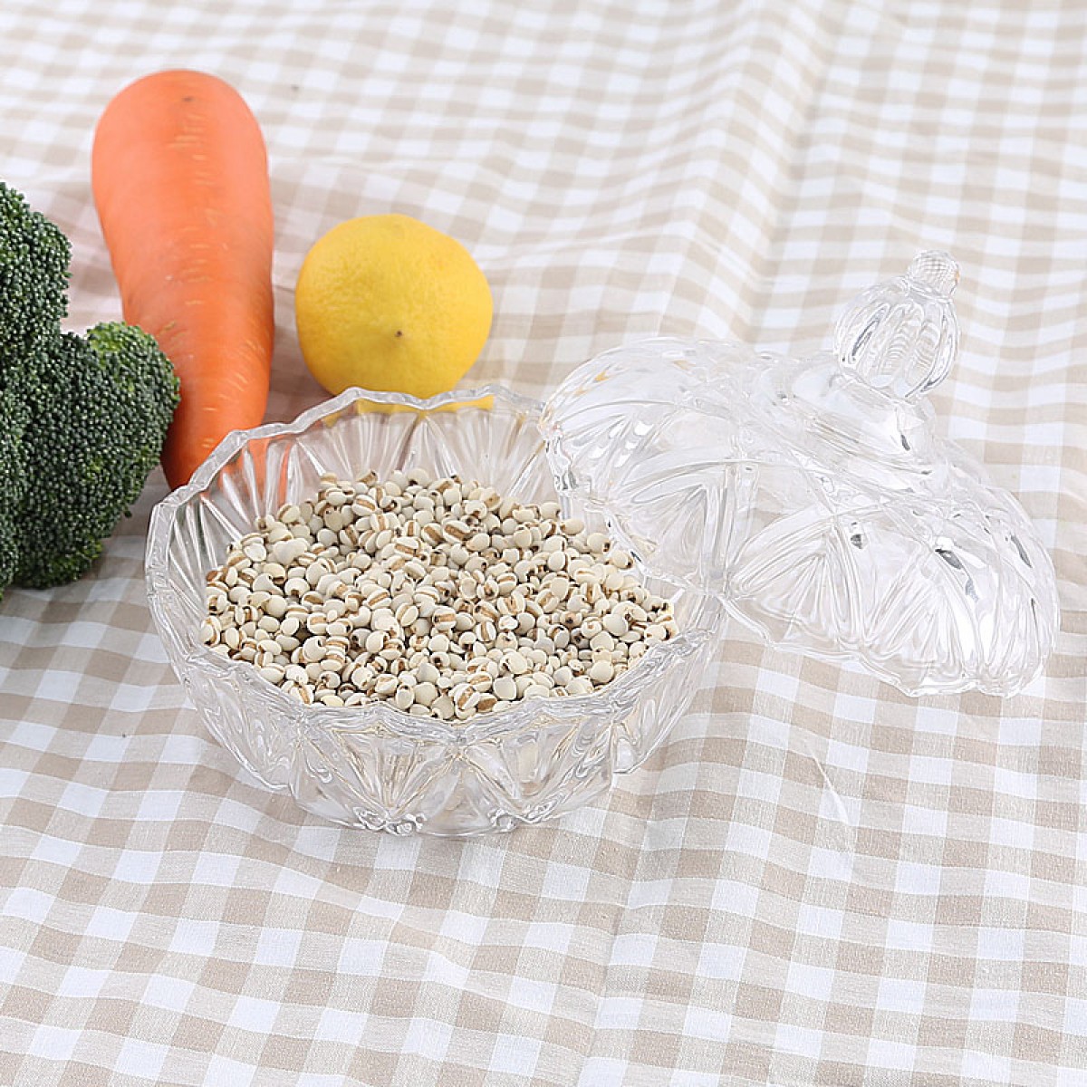 欧式创意水晶玻璃果盘带盖糖罐缸干盒储物碗婚庆糖果盒居家点心盘欧式花型糖果罐