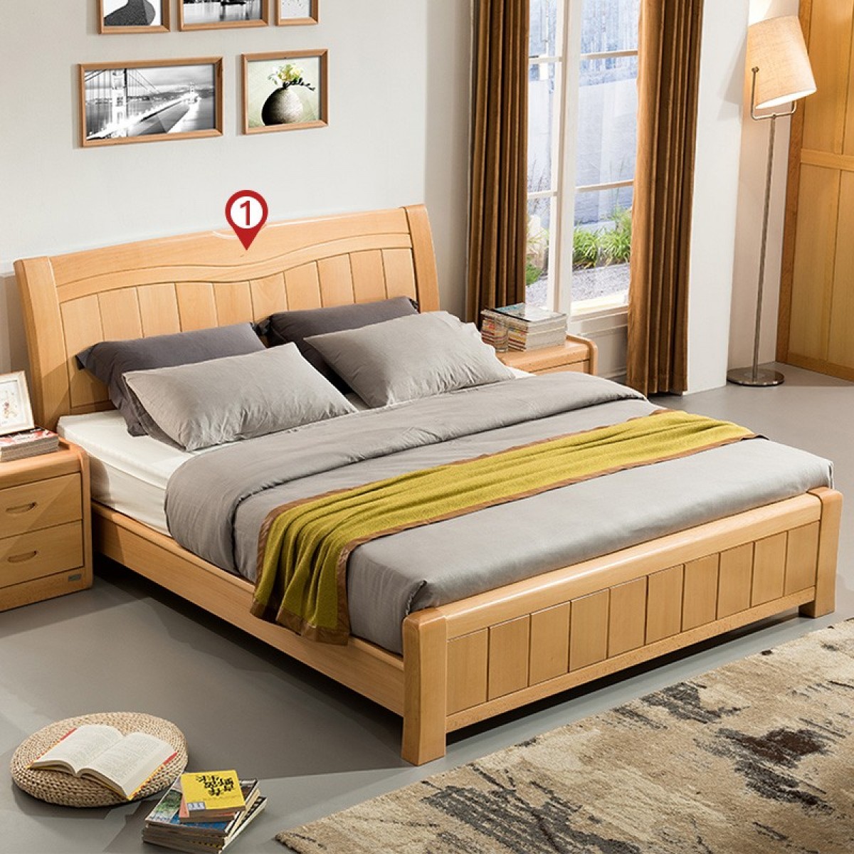 百纯新中式全实木床现代简约1.8米主卧榉木小户型双人床婚床1.5QC