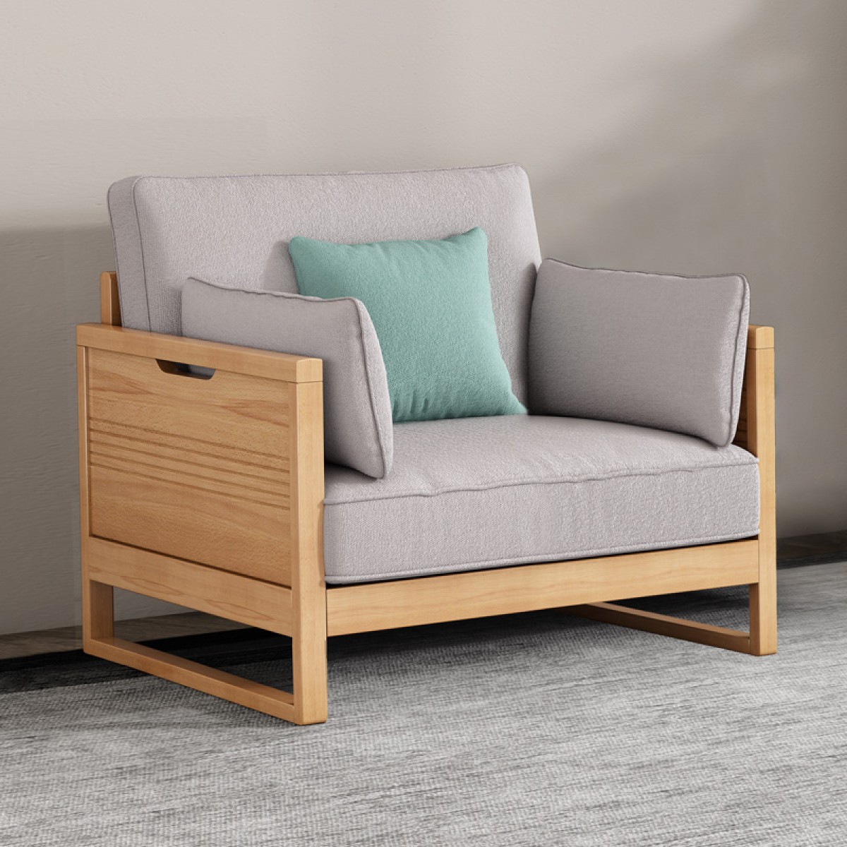 百方现代简约榉木沙发实木布艺沙发书房沙发小户型客厅简易单人沙发QC