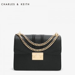 CHARLES＆KEITH 酒神包 复古链条锁扣单肩斜挎包 黑色