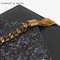 CHARLES＆KEITH 信封包 流苏饰单肩链条小方包 黑色