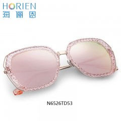 海俪恩街拍彩膜眼镜 偏光太阳镜女款N6526TD53樱花粉+粉色镀膜镜片