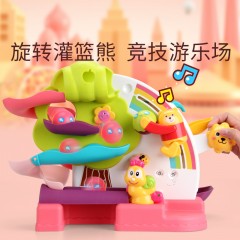 中国五星玩具灯光音乐旋转灌篮熊多层轨道滑翔汽车