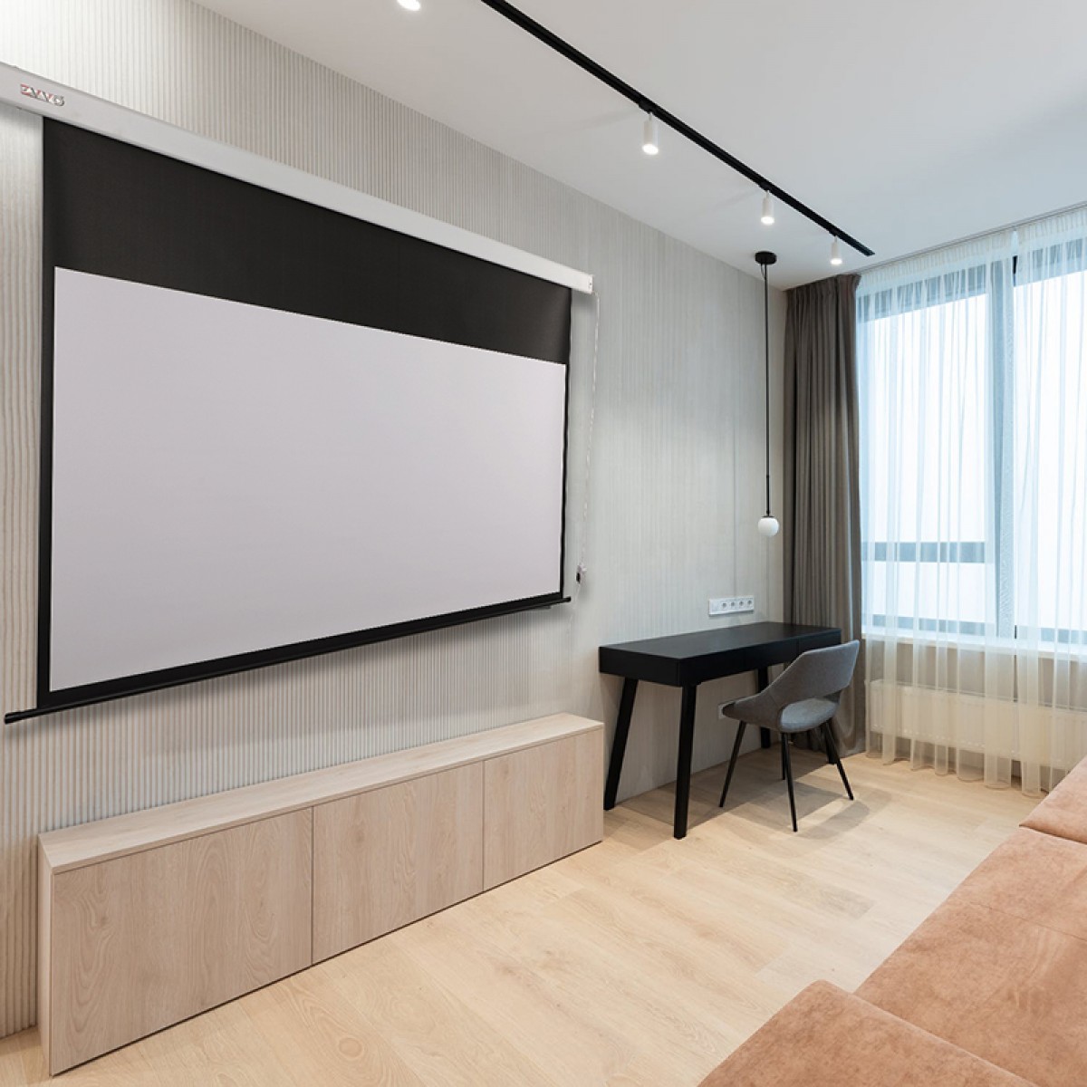 ZVVO高清电动遥控幕布投影幕布无线遥控幕布100寸120寸150寸升降幕布金属幕布白玻纤幕布高度可调遥控随停幕