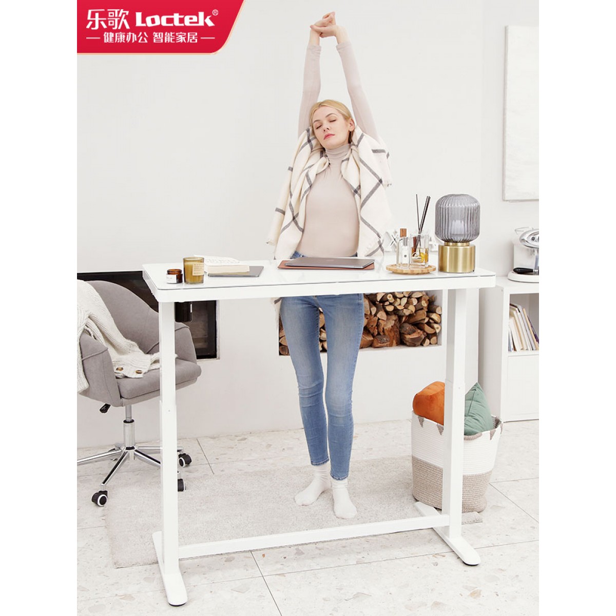乐歌E5现代简约电动升降桌电脑台式桌家用书桌智能办公桌升降桌腿