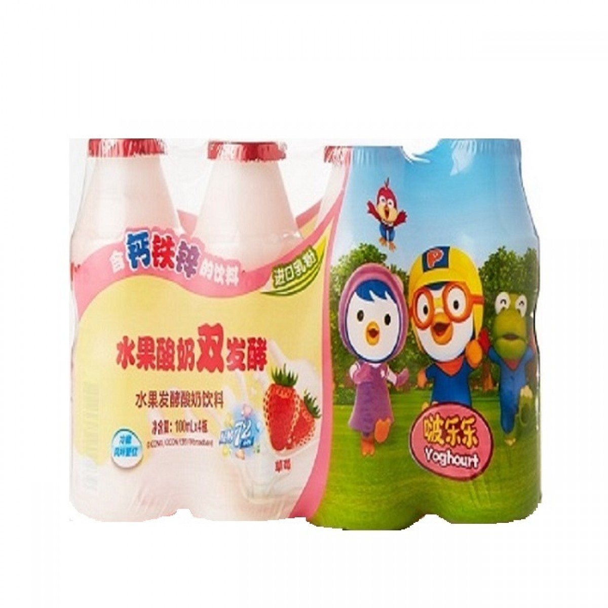 啵乐乐proro水果发酵酸奶饮料（草莓味）100ml*4小瓶