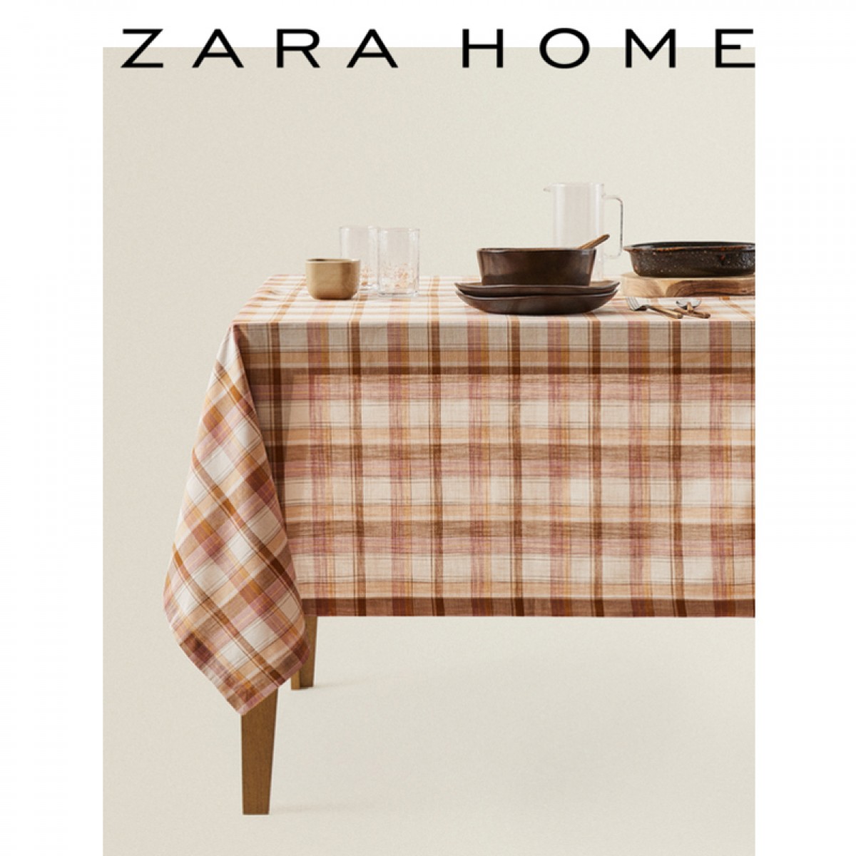 Zara Home 北欧风简约清新彩色格纹印花棉质桌布