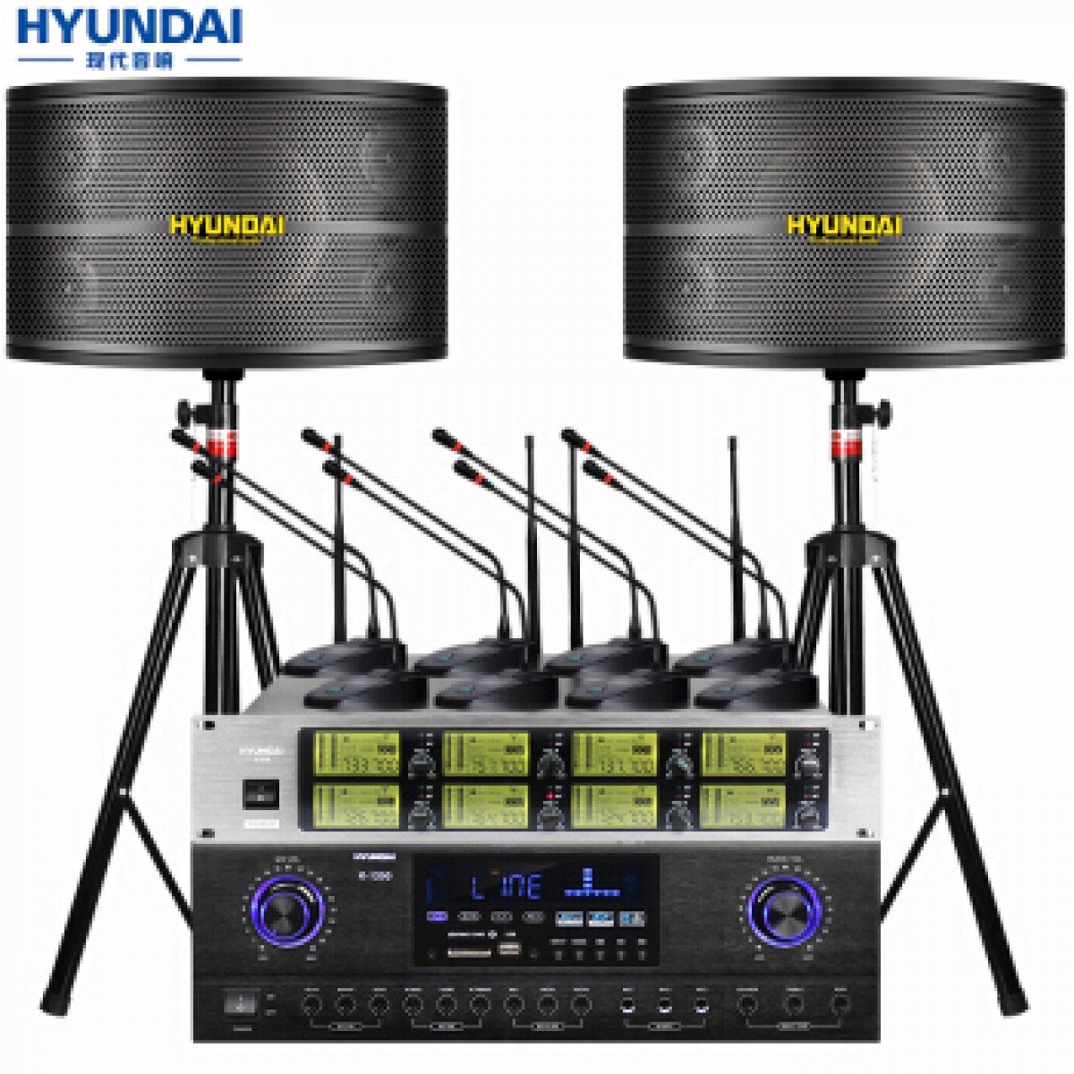 现代（HYUNDAI）专业会议室音响设备套装蓝牙功放培训教室舞蹈室家庭KTV背景音乐系统壁挂音箱 【两音响/八鹅颈】会议音响套装（50-120平）