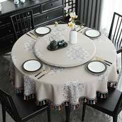 新中式餐桌布圆形桌布大圆桌带转盘双层圆几桌布高级感中国风盖布