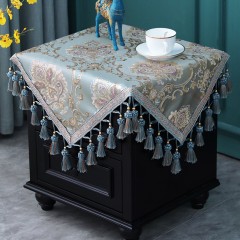 欧式床头柜桌布盖布布艺正方形方几角几防尘台垫布方桌流苏绣花